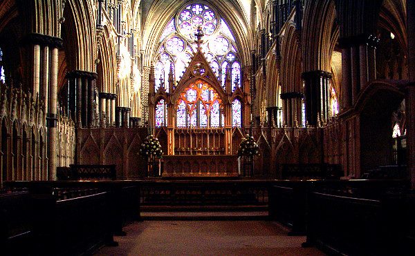 A poor quality image of the altar and east window